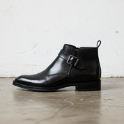 Handmade Mens Black side zipper style boots, Men leather Jodhpurs boot - detail-view-showing-texture