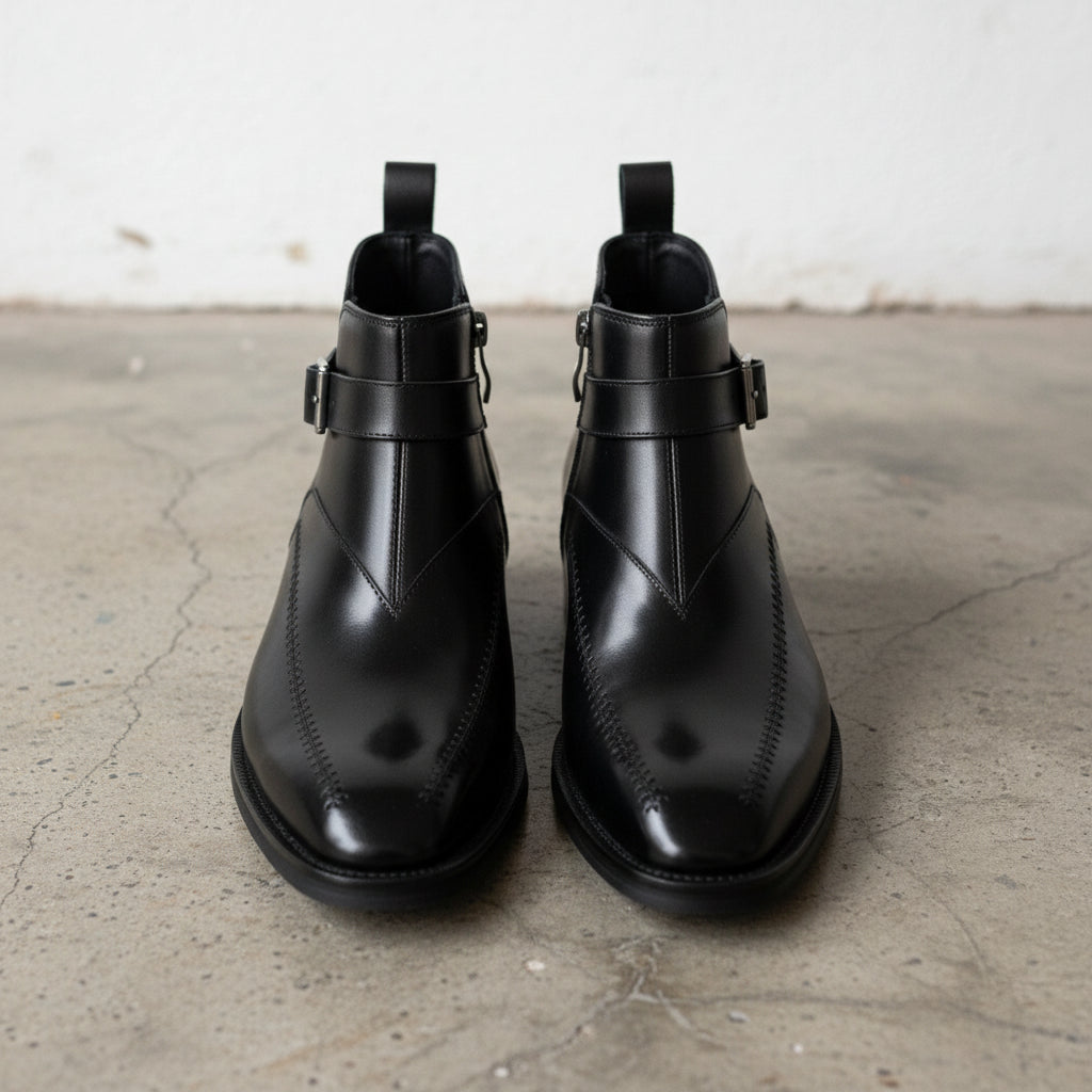 Handmade Mens Black side zipper style boots, Men leather Jodhpurs boot - front-view