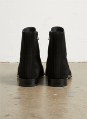 Handmade Mens Black Side Zipper Suede Leather Boots, Mens Ankle High Suede - back-view