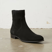 Handmade Mens Black Side Zipper Suede Leather Boots, Mens Ankle High Suede - detail-view-showing-texture