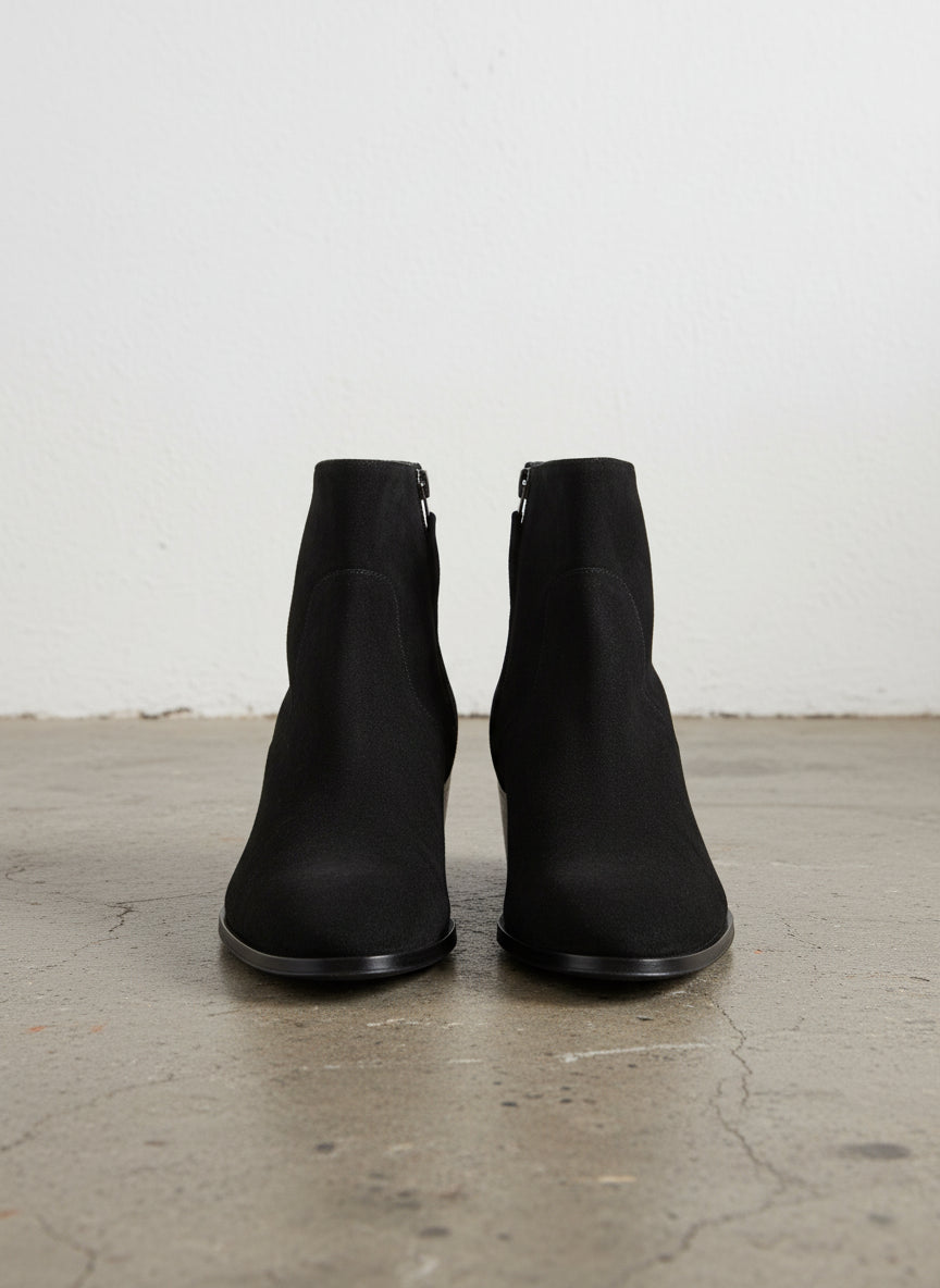 Handmade Mens Black Side Zipper Suede Leather Boots, Mens Ankle High Suede - front-view