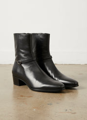 Handmade Mens black smooth leather ankle boots, Men black side zip boots - 3-4-right-view