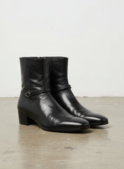 Handmade Mens black smooth leather ankle boots, Men black side zip boots - angle-view-showing-depth