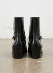 Handmade Mens black smooth leather ankle boots, Men black side zip boots - back-view