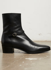 Handmade Mens black smooth leather ankle boots, Men black side zip boots - detail-view-showing-texture