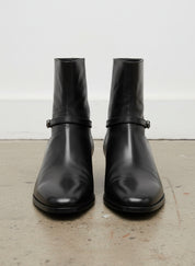 Handmade Mens black smooth leather ankle boots, Men black side zip boots - front-view