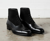 Handmade Mens Black Suede And Leather Ankle Lace Up Boot, Mens Formal Boot - angle-view-showing-depth