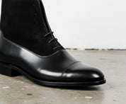 Handmade Mens Black Suede And Leather Ankle Lace Up Boot, Mens Formal Boot - detail-view-showing-texture