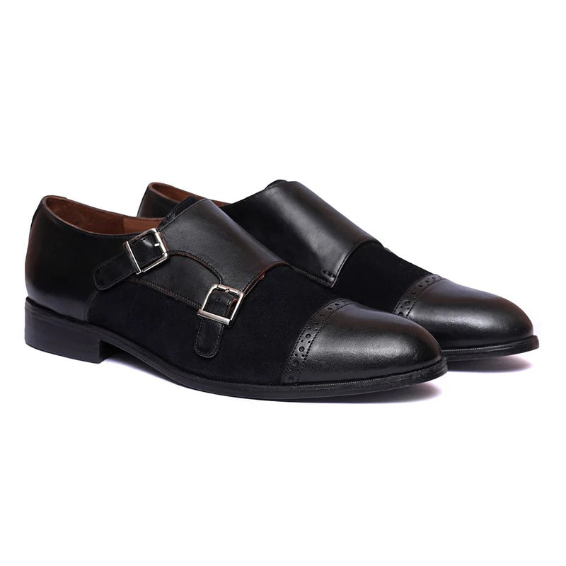 Men's Elegant Black Suede and Leather Dress Shoes with Buckle – Rebels