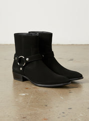 Handmade Men's Black Suede Biker Boot, Mens Suede Leather Ankle Boot - angle-view-showing-depth