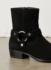 Handmade Men's Black Suede Biker Boot, Mens Suede Leather Ankle Boot - detail-view-showing-texture