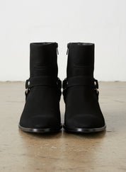 Handmade Men's Black Suede Biker Boot, Mens Suede Leather Ankle Boot - front-view