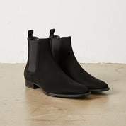 Handmade Mens Black Suede Chelsea boots, Men Rock style Suede ankle boot - angle-view-showing-depth