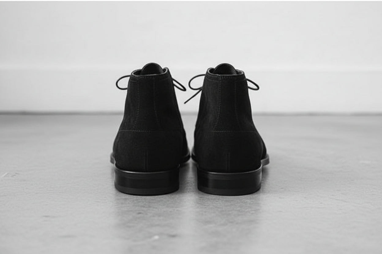 Handmade Mens Black Suede Chukka Boots, Men Brown Laceup Suede Boot - back-view