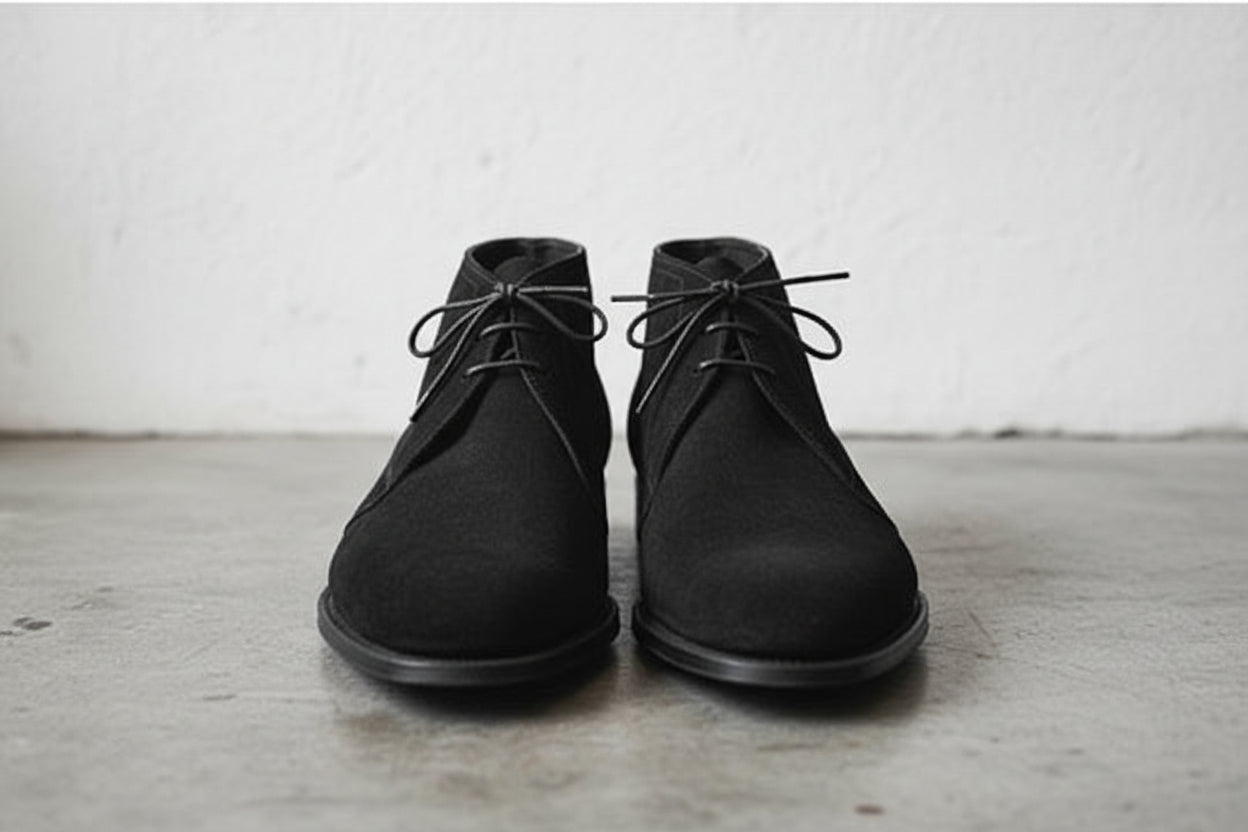 Handmade Mens Black Suede Chukka Boots, Men Brown Laceup Suede Boot - front-view