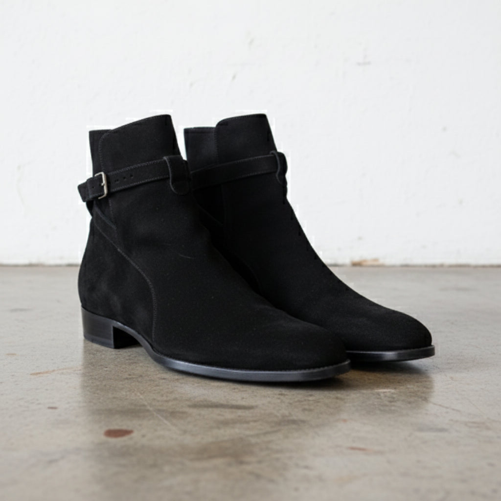 Handmade Mens black Suede Jodhpurs boot, Men black ankle boots, Mens wear - 3-4-right-view