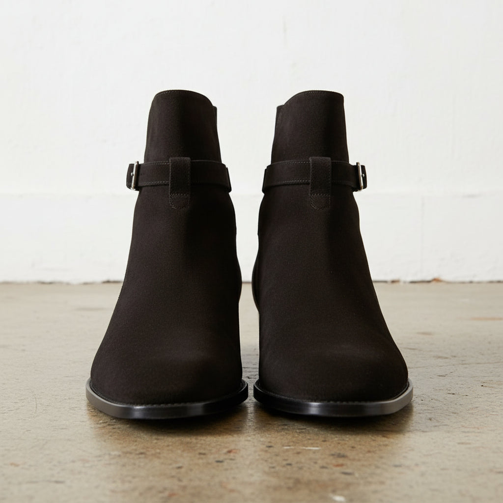 Handmade Mens Black Suede Leather Boots, Men Black Jodhpurs Leather Boot - front-view