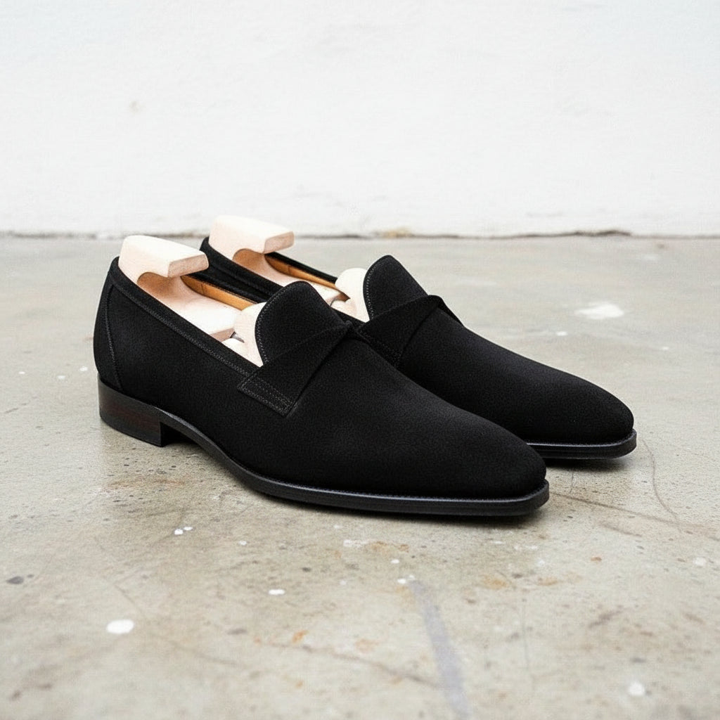 Handmade Mens Black suede moccasins, Men black suede dress shoes, Mens shoe - 3-4-right-view