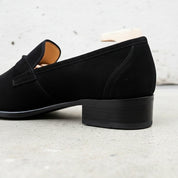 Handmade Mens Black suede moccasins, Men black suede dress shoes, Mens shoe - detail-view-showing-texture