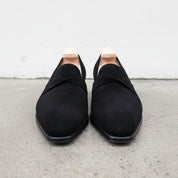 Handmade Mens Black suede moccasins, Men black suede dress shoes, Mens shoe - front-view