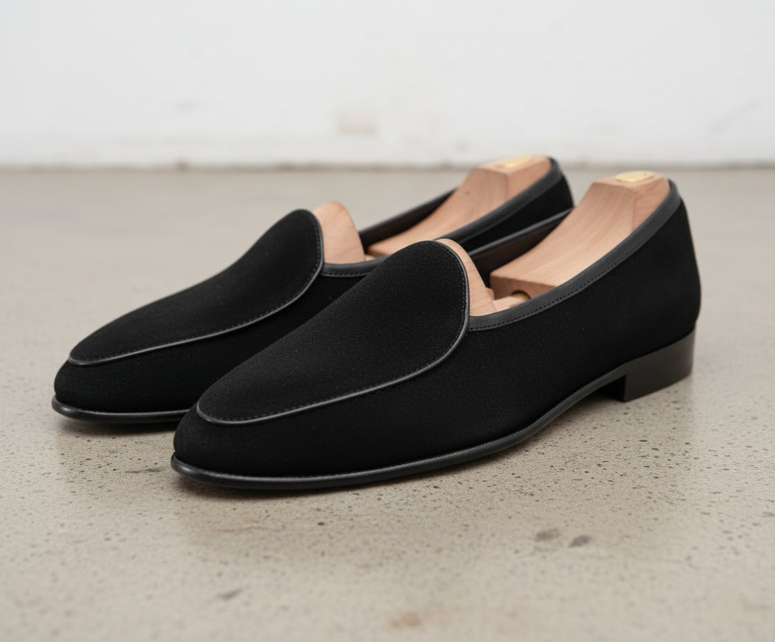Handmade Mens black suede moccasins, Men suede penny loafer, Shoes for men - detail-view-showing-texture