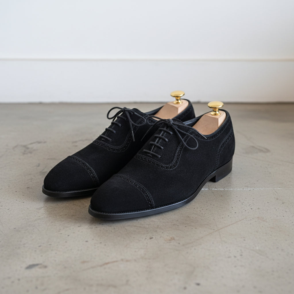 Men's Black Cap-Toe Suede Oxfords