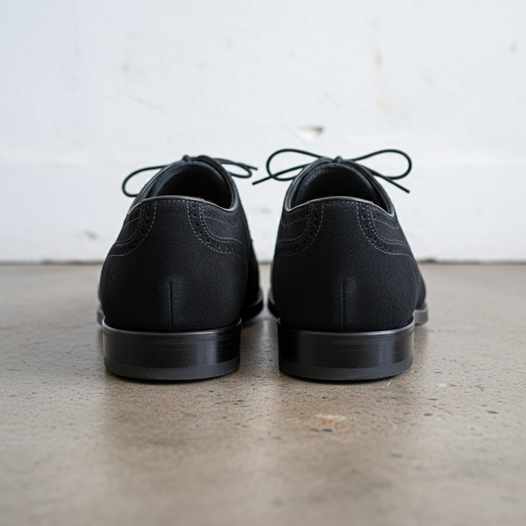 Handmade Mens Black Suede shoes, Mens black Oxfords dress shoes - back-view