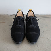 Handmade Mens Black Suede shoes, Mens black Oxfords dress shoes - front-view