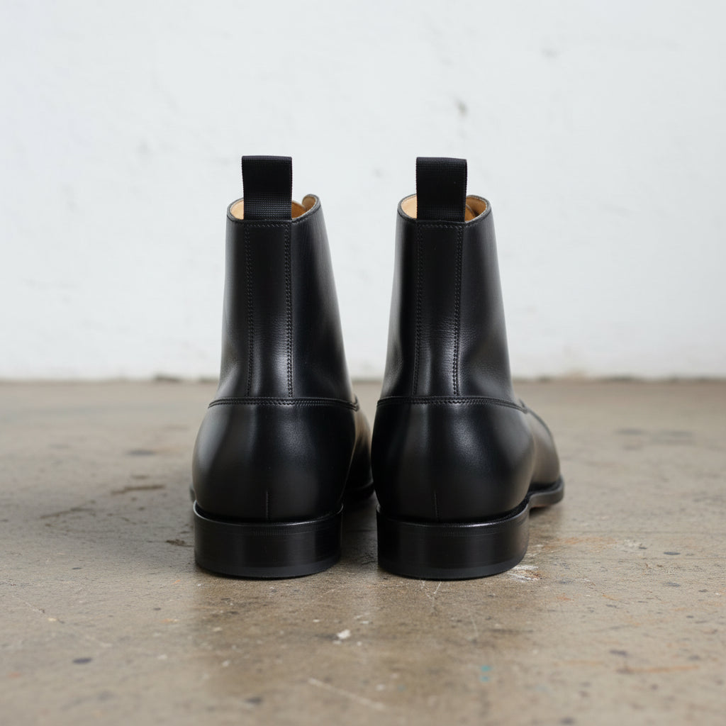 Men's Handmade Black Leather Tuxedo Ankle Boots US 10.5 / Black / D - Standard Men's Handmade Black Leather Tuxedo Ankle Boots US 10.5 / Black / D - Standard