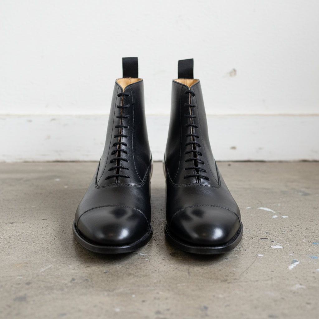 Men's Handmade Black Leather Tuxedo Ankle Boots US 10.5 / Black / D - Standard Men's Handmade Black Leather Tuxedo Ankle Boots US 10.5 / Black / D - Standard
