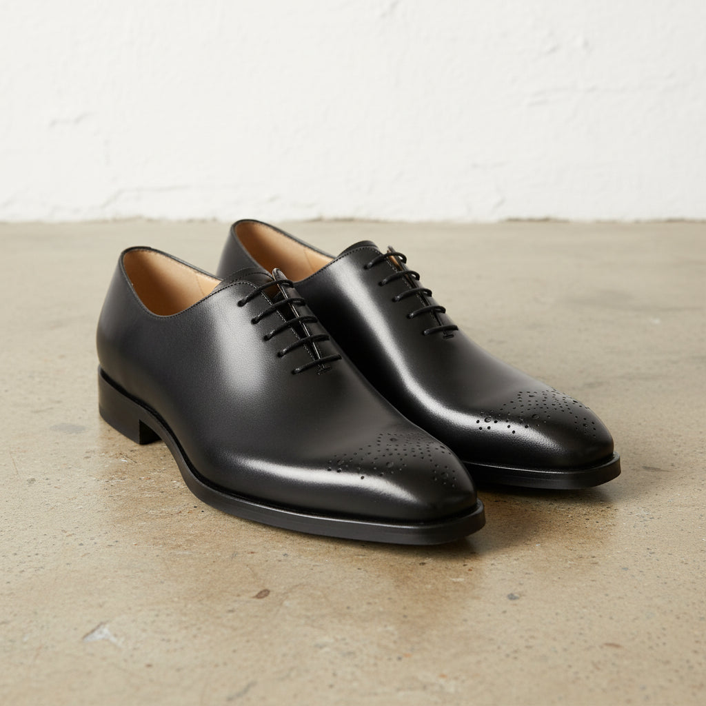 Handmade Mens Black tuxedo shoes, Men leather Oxford shoes, Men brogue shoe - 3-4-right-view