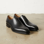Handmade Mens Black tuxedo shoes, Men leather Oxford shoes, Men brogue shoe - 3-4-right-view