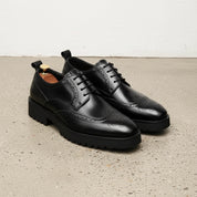 Handmade Mens black wingtip brogue dress shoes, Men tuxedo shoes - 3-4-right-view