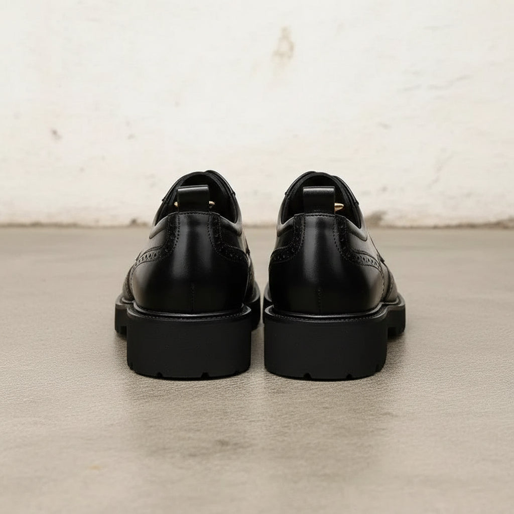 Handmade Mens black wingtip brogue dress shoes, Men tuxedo shoes - back-view