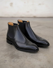 Handmade Mens black wingtip chelsea boots, Men dress boots, Men brogue boot - 3-4-right-view