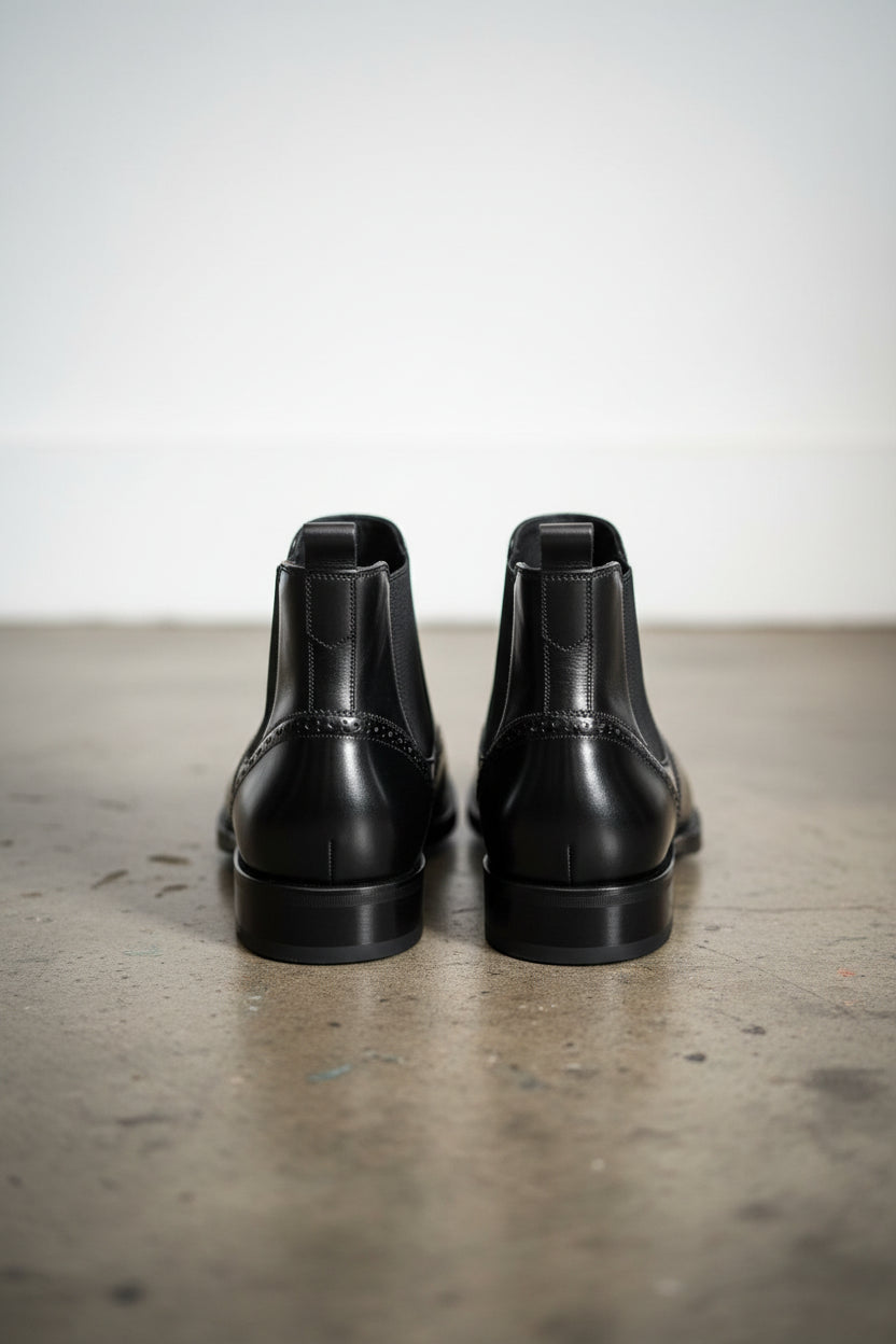 Handmade Mens black wingtip chelsea boots, Men dress boots, Mens ankle boot - back-view