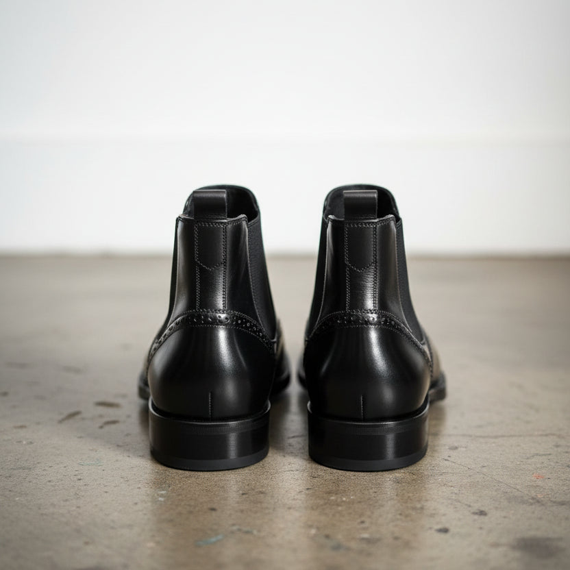 Handmade Mens black wingtip chelsea boots, Men dress boots, Mens ankle boot - back-view