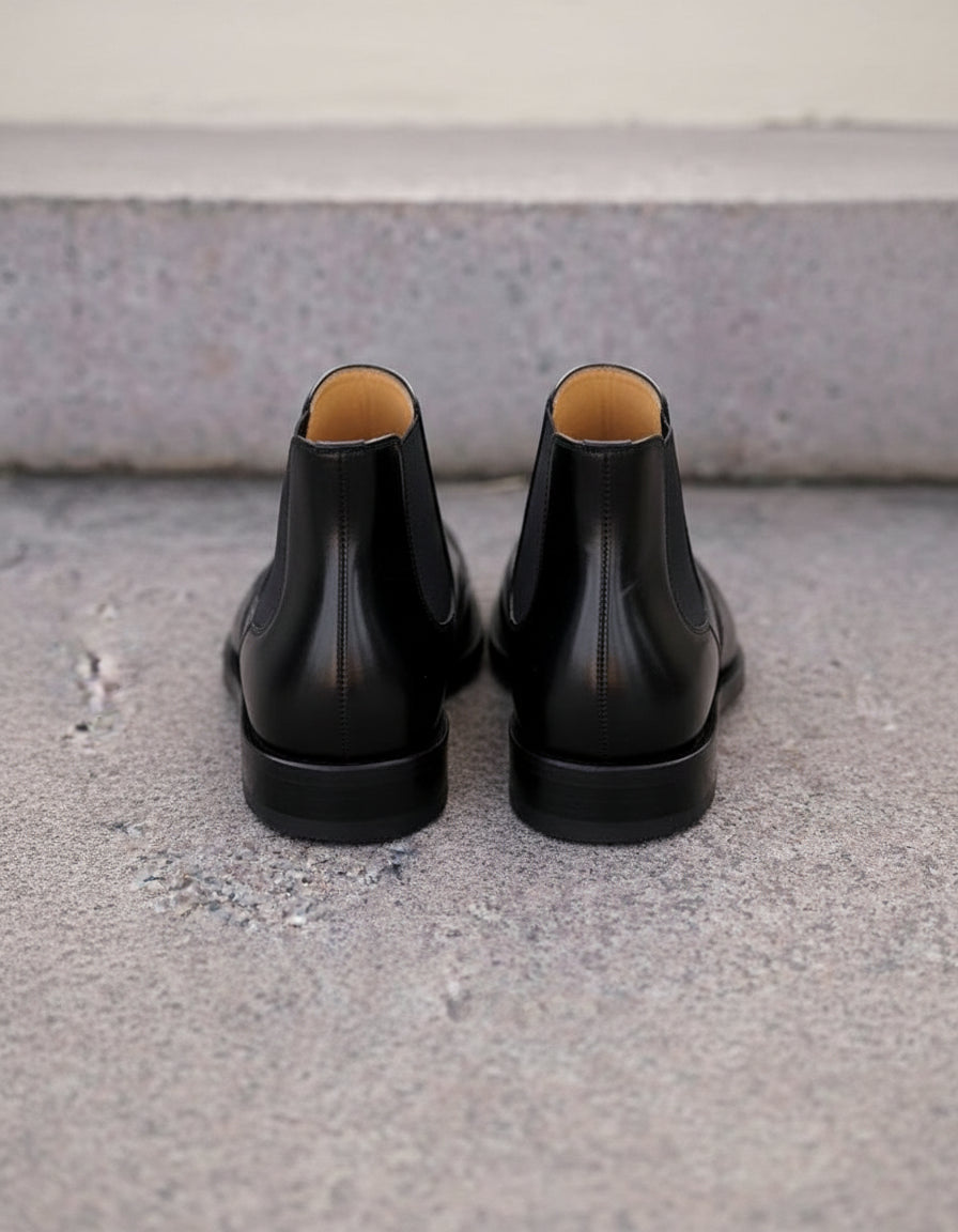 Handmade Mens black wingtip chelsea boots, Men dress boots, Men brogue boot - back-view