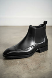 Handmade Mens black wingtip chelsea boots, Men dress boots, Mens ankle boot - detail-view-showing-texture