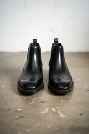 Handmade Mens black wingtip chelsea boots, Men dress boots, Mens ankle boot - front-view