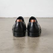 Handmade Mens Black Wingtip dress shoes, Men Black leather brogue shoes - back-view