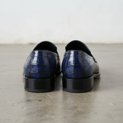 Handmade Mens Blue Alligators embossed print dress shoes moccasins Loafer - back-view