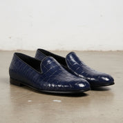 Handmade Mens Blue Alligators shoes, Men blue Crocodile Penny Loafer
