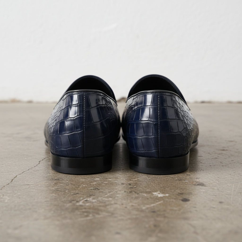 Handmade Mens Blue Alligators shoes, Men blue Crocodile Penny Loafer