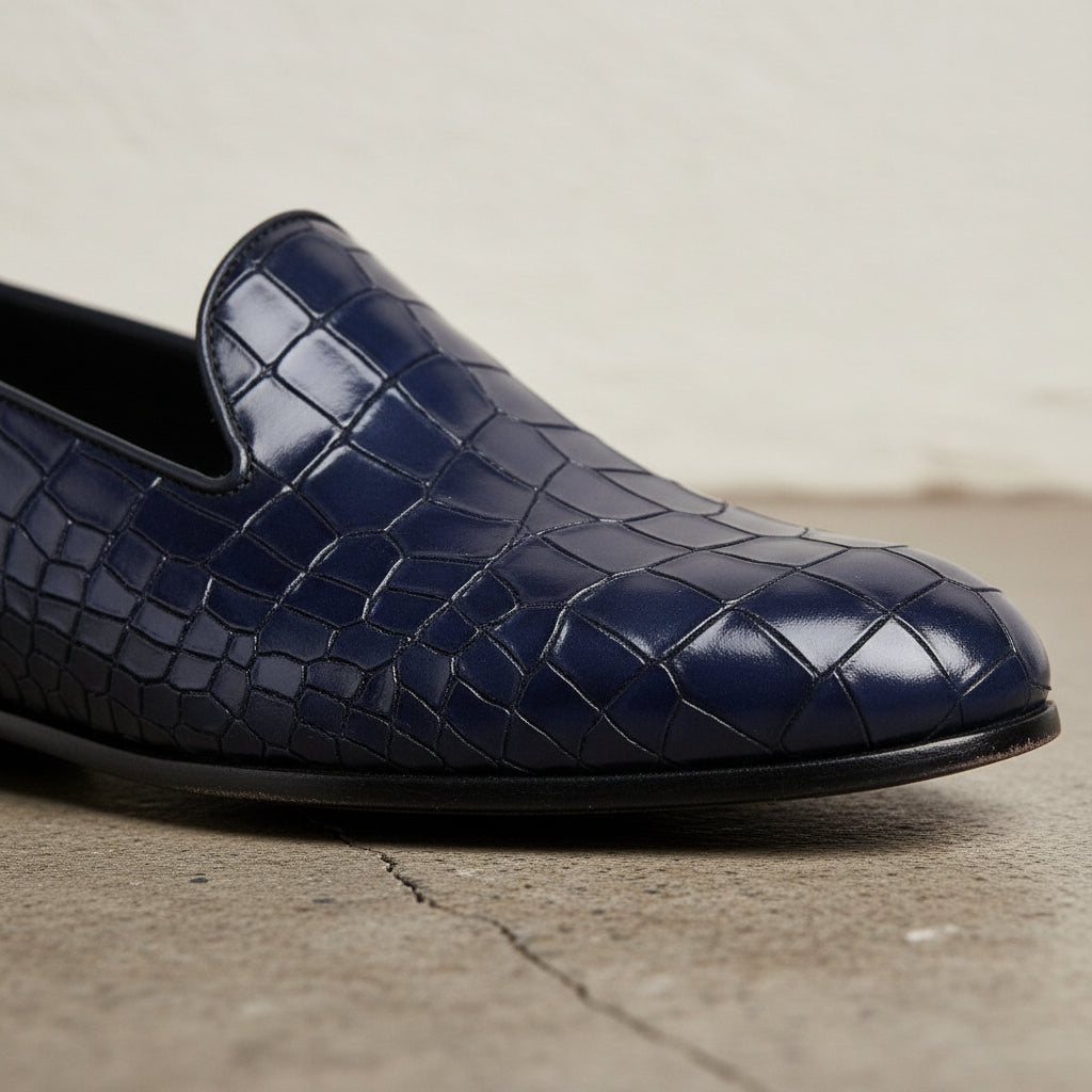 Handmade Mens Blue Alligators shoes, Men blue Crocodile Penny Loafer
