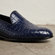Handmade Mens Blue Alligators shoes, Men blue Crocodile Penny Loafer