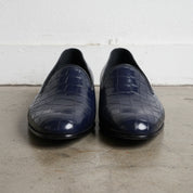 Handmade Mens Blue Alligators shoes, Men blue Crocodile Penny Loafer