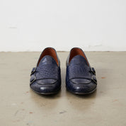 Handmade Mens blue crocodile monk shoes, Men blue Loafer shoes - front-view