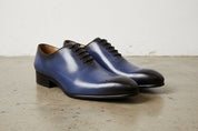 Handmade Mens Blue formal shoes, Men leather dress shoes, Men brogue shoes - angle-view-showing-depth