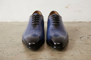 Handmade Mens Blue formal shoes, Men leather dress shoes, Men brogue shoes - front-view